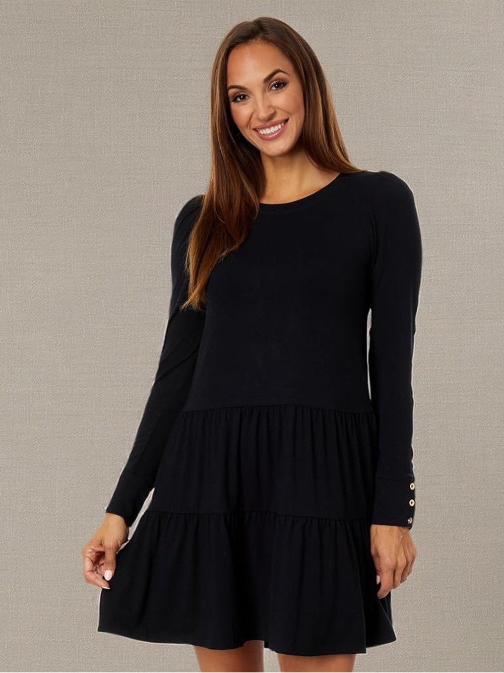 Lilly Pulitzer Black Long-Sleeve Tiered Mini Dress